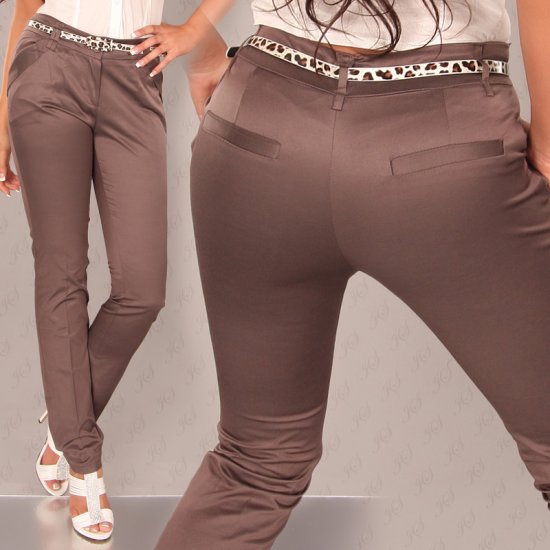 Skinny Leg Pants with Leopard Belt - Brown Size 10 - Click Image to Close