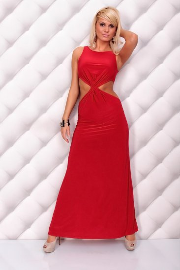 Long Red Evening Cocktail Dress - Size M/L - Click Image to Close