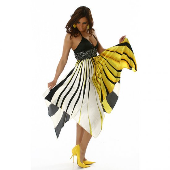 Angled Cut Halter Neck Flowing Gown - Yellow - Size M/L - Click Image to Close