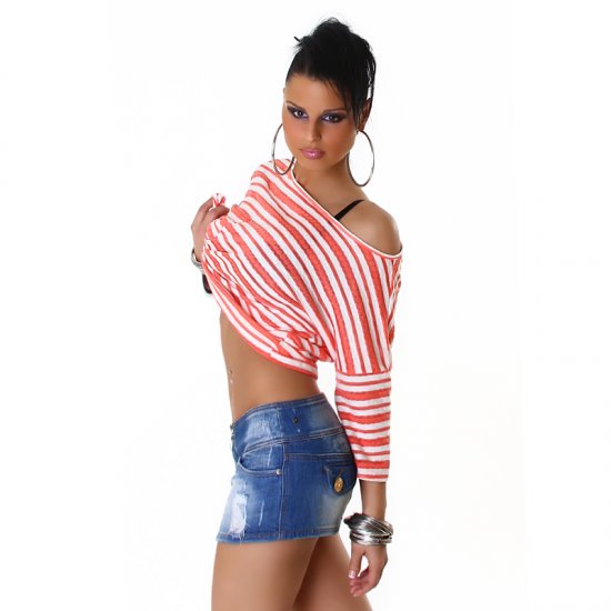 Striped Sheer Ladies Top/Shirt - Apricot - Size S/M - Click Image to Close