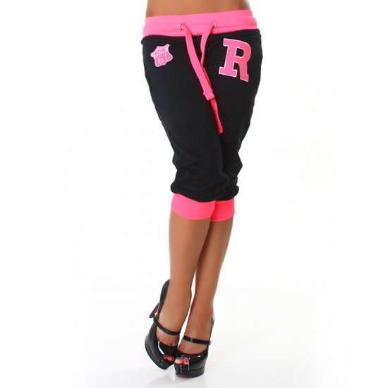 College Style 3/4 Sweat Pants with Trim - Black - Size S - Click Image to Close