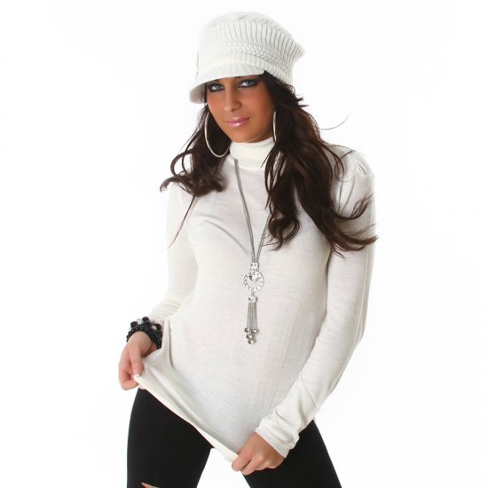 Long Sleeve Turtleneck Sweater - White - Size S/M - Click Image to Close