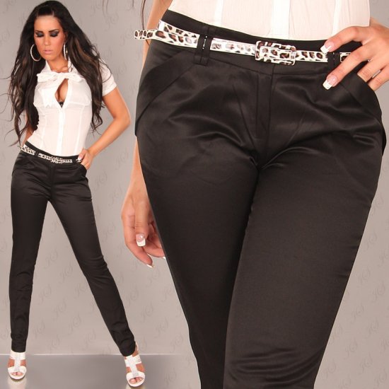Skinny Leg Pants with Leopard Belt - Black Size 14 - Click Image to Close