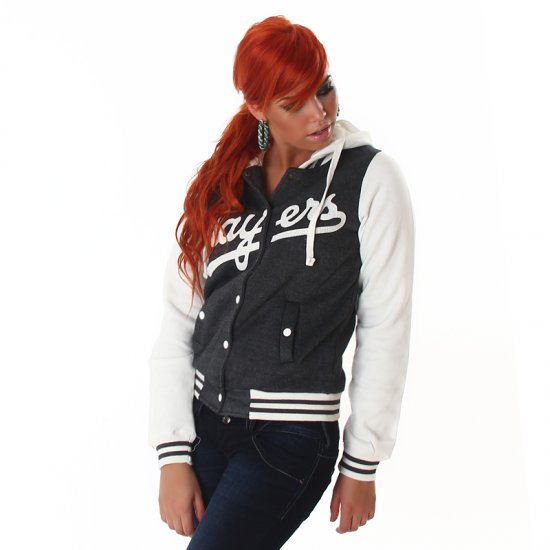 Players Hooded College Baseball Jacket - Dark Grey - M/L - Click Image to Close