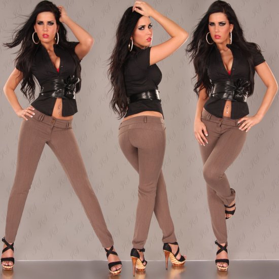 Low Cut Skinny Leg Pants - Cappuccino - Size 12 - Click Image to Close