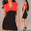 Short Sleeve MiniDress with Lace Up Back - Black/Orange