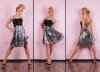 Sequined Shiny Mini Dress - Black & Silver - Size 6-10
