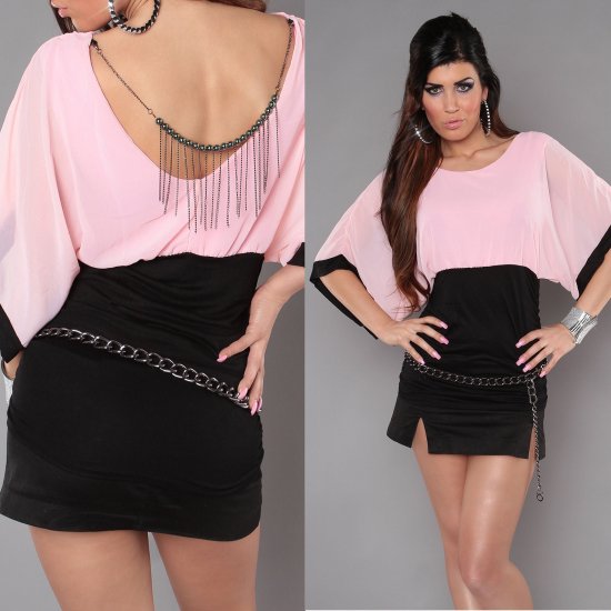 Batwing Two-Tone Top with Necklace at Back - Pink - Click Image to Close