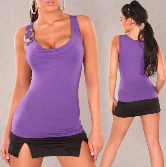 Ladies Party Top with Shoulder Buckle - Size S/M - Purple - Click Image to Close