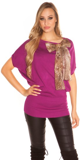 Long Jumper with Leopard Print Brooch - Violet - Size S/M - Click Image to Close