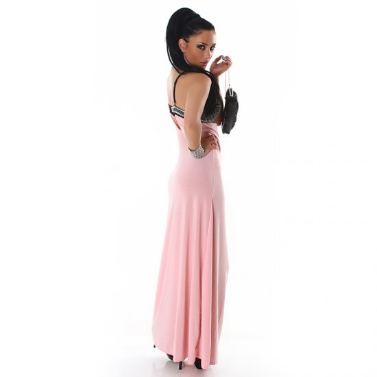 Long Cocktail Evening Dress with Sequined Bust - Rose Pink - S/M - Click Image to Close