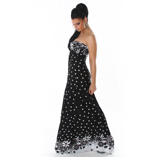Black & White Patterned Strapless Long Dress - Size 6-8 - Click Image to Close