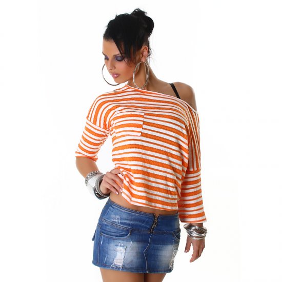 Striped Sheer Ladies Top/Shirt - Orange - Size S/M - Click Image to Close
