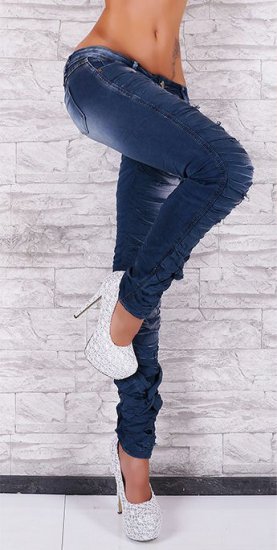 Low Rise Dark Blue Wash Skinny Jeans with Ripped Look - Size M - Click Image to Close