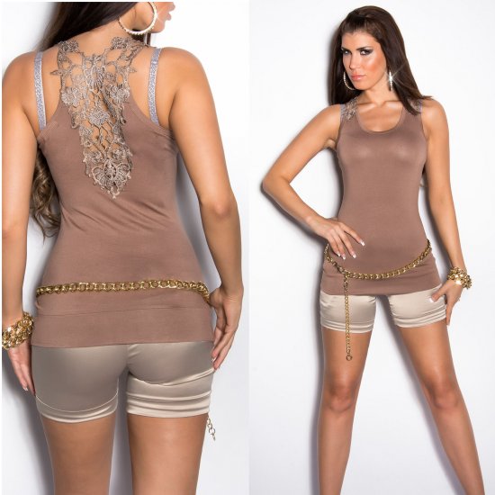 Ladies Singlet Style Tank Top with Lace Back - Size S/M - Cappuccino - Click Image to Close