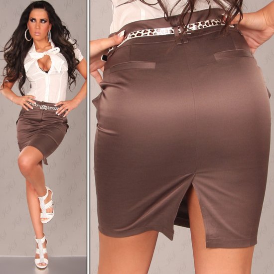 Pencil Skirt with Side Pockets and Leopard Belt - Brown -Size 12 - Click Image to Close