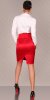 Cotton Blend Pencil Skirt with Piping & Belt - Red - Size L