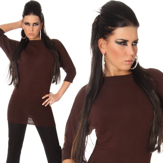 Long Sweater with 3/4 Sleeves - Brown - S/M - Click Image to Close