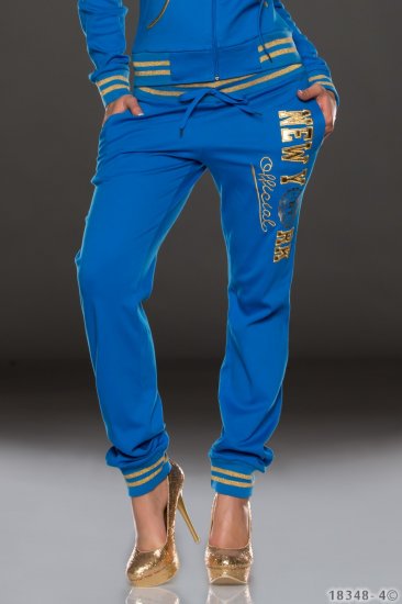 New York Cotton Sweat Pants with Gold Writing - Blue - Size XL - Click Image to Close