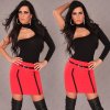 Fabric Mini Skirt with Piping & Belt - Red - Size 14