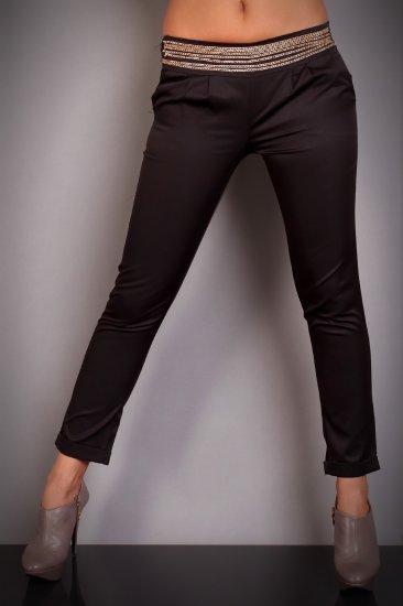 Black Classic Cut Pants with Chain Belt - Size XL - Click Image to Close