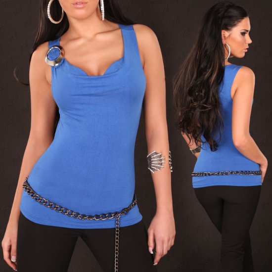 Ladies Party Top with Shoulder Buckle - Size S/M - Blue - Click Image to Close