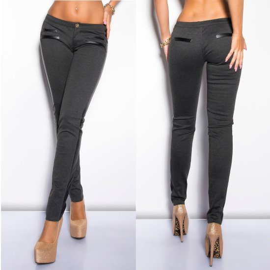 Skinny Leg Pants with Leather Look Accents - Dark Grey - Size S - Click Image to Close