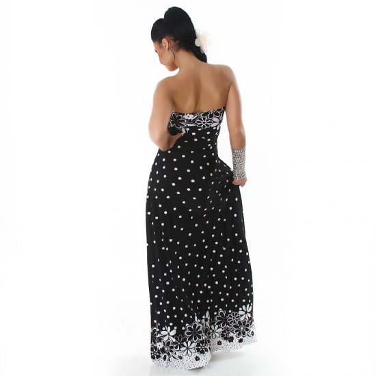 Black & White Patterned Strapless Long Dress - Size 6-8 - Click Image to Close