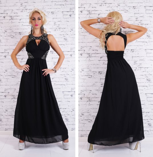 Black Maxi Dress with Stone Detail - Size M - Click Image to Close