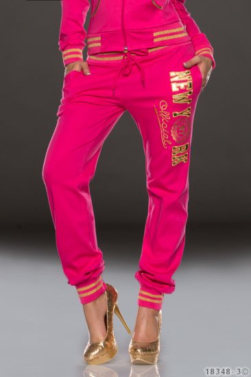 New York Cotton Sweat Pants with Gold Writing - Hot Pink - Size XS - Click Image to Close