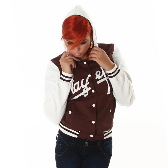 Players Hooded College Baseball Jacket - Brown - S/M - Click Image to Close