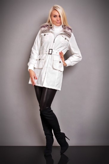 White Ladies Trenchcoat Jacket with Belt - Size XL - Click Image to Close
