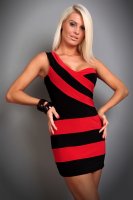 Scarlet Red & Black Striped Mini Dress - Size S/M