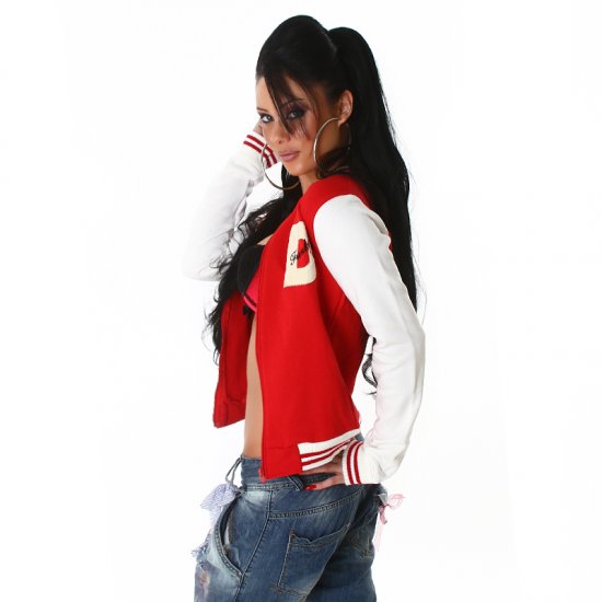 Funky Diva College Style Baseball Jacket - Red - Size L/XL - Click Image to Close