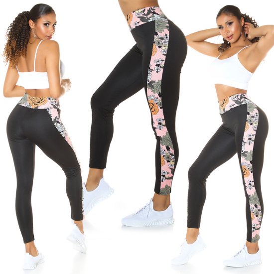 Skinny Leg Stretch Leggings with Shaping Print - Black - Size S/M - Click Image to Close
