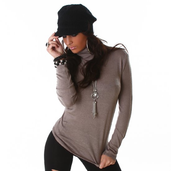Long Sleeve Turtleneck Sweater - Beige - Size S/M - Click Image to Close
