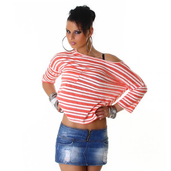 Striped Sheer Ladies Top/Shirt - Apricot - Size S/M - Click Image to Close