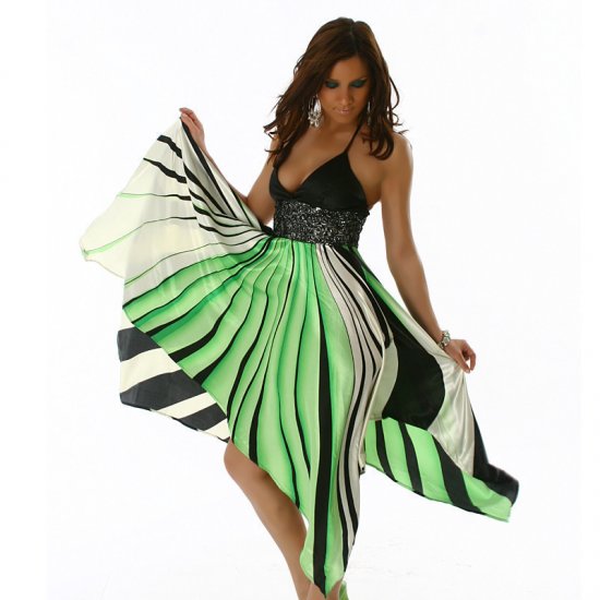 Angled Cut Halter Neck Flowing Gown - Green - Size S/M - Click Image to Close