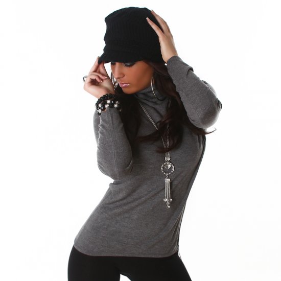 Long Sleeve Turtleneck Sweater - Dark Grey - Size S/M - Click Image to Close