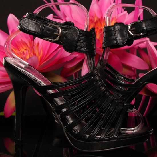 High Heel Strappy Sandals - Black - Size 39 (AU 7 1/2 - 8) - Click Image to Close