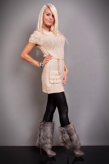 Beige Knit Pullover Cardigan with Waist Ties - Size S/M - Click Image to Close