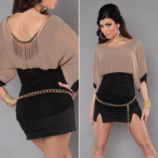 Batwing Two-Tone Top with Necklace at Back - Cappuccino - Click Image to Close
