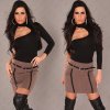 Fabric Mini Skirt with Piping & Belt - Cappuccino - Size 14