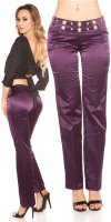 Straight Leg Pants with Pinstripe and Open Stud Waist - Purple - Size S