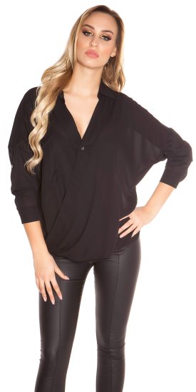 Sheer Wrap Blouse Shirt with Batwing - Black - Size S/M - Click Image to Close