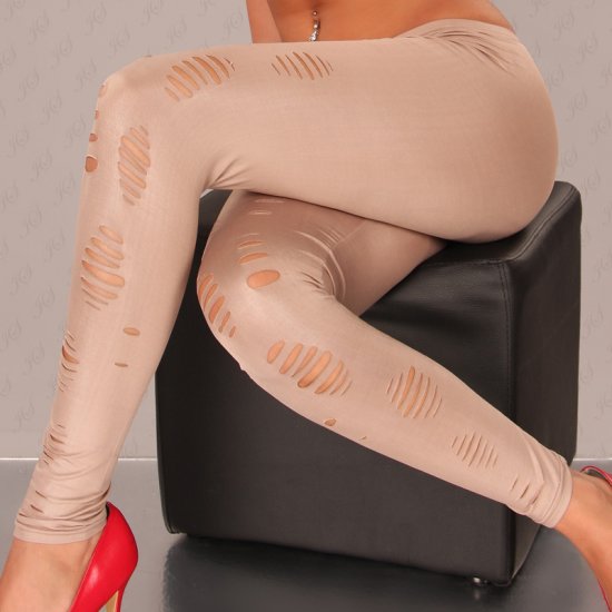 Ripped Look Leggings - Beige - Size S/M - Click Image to Close
