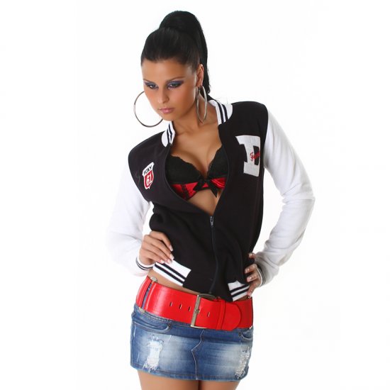 Funky Diva College Style Baseball Jacket - Navy/White - Size M/L - Click Image to Close
