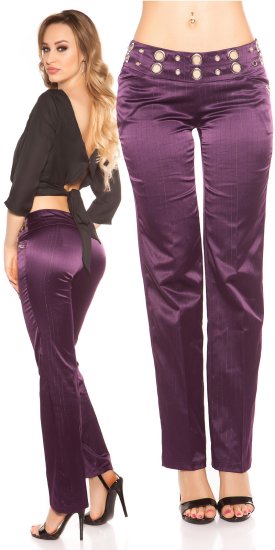 Straight Leg Pants with Pinstripe and Open Stud Waist - Purple - Size S - Click Image to Close