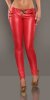 Leather Look Skinny Leg Pants with Zips & Studs - Red - Size M