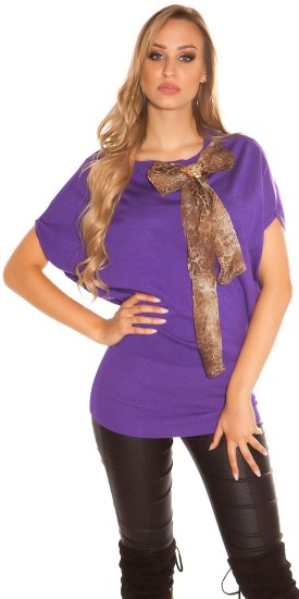 Long Jumper with Leopard Print Brooch - Purple - Size S/M - Click Image to Close